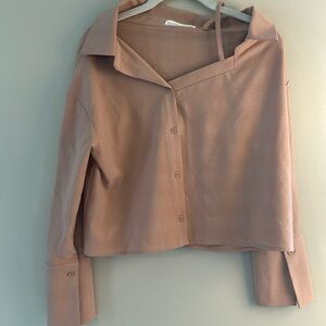 Asymmetrical button down blouse, tan color